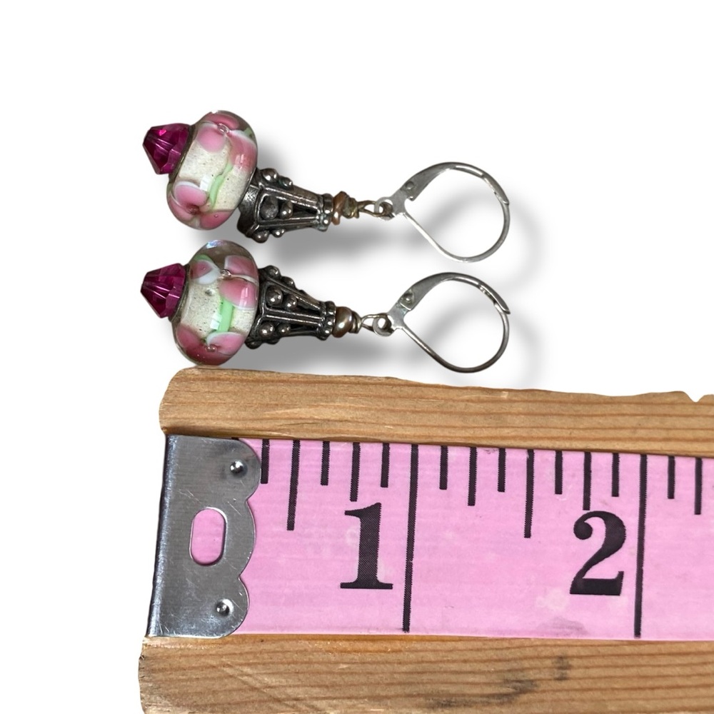 Elegant Pink and Silver Drop Earrings - Picture 8 of 9